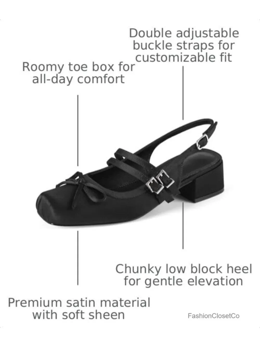 Women's Slingback Ballet Flats Satin Mary Jane Bow Pumps Square Toe